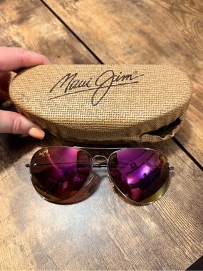 Maui Jim “Mavericks” Aviator Sunglasses with Purple Mirrored Lenses